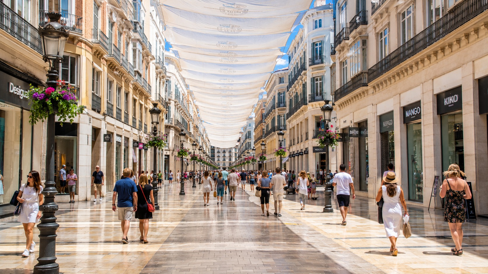 Calle Larios i Malaga – stadens berömda shoppinggata med marmorgolv och elegans